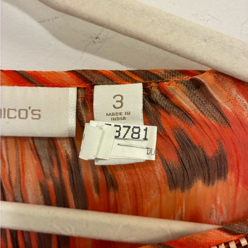 Chico's Orange, Brown & Cream Ikat Beaded-Neck Tunic - Picture 4 of 4
